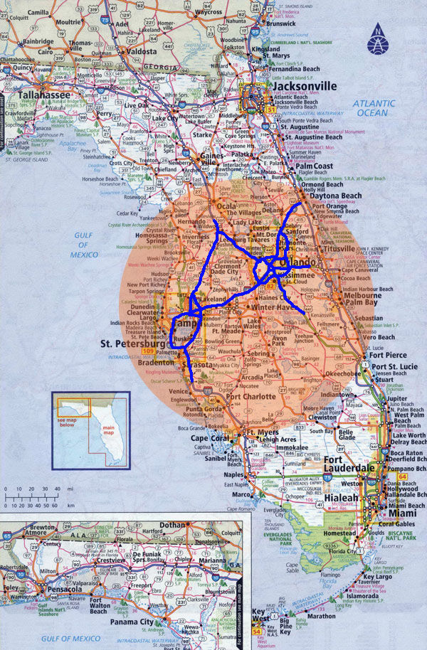 Map of Florida with Central Florida Highlighted