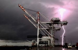 Cargo Cranes in a lightning storm